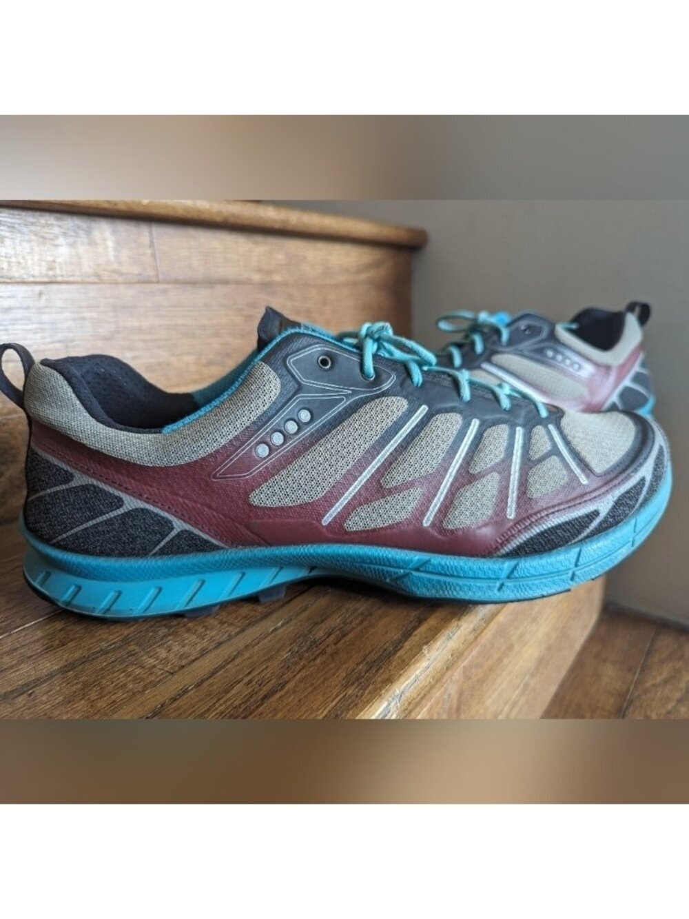 Ecco Men's Biom Trail Running Shoe men's Gray Teal & OfRed size 46 - Picture 4 of 15